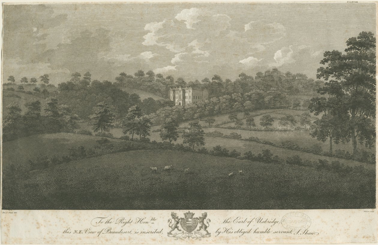 Beaudesert Hall en Park door Stebbing Shaw