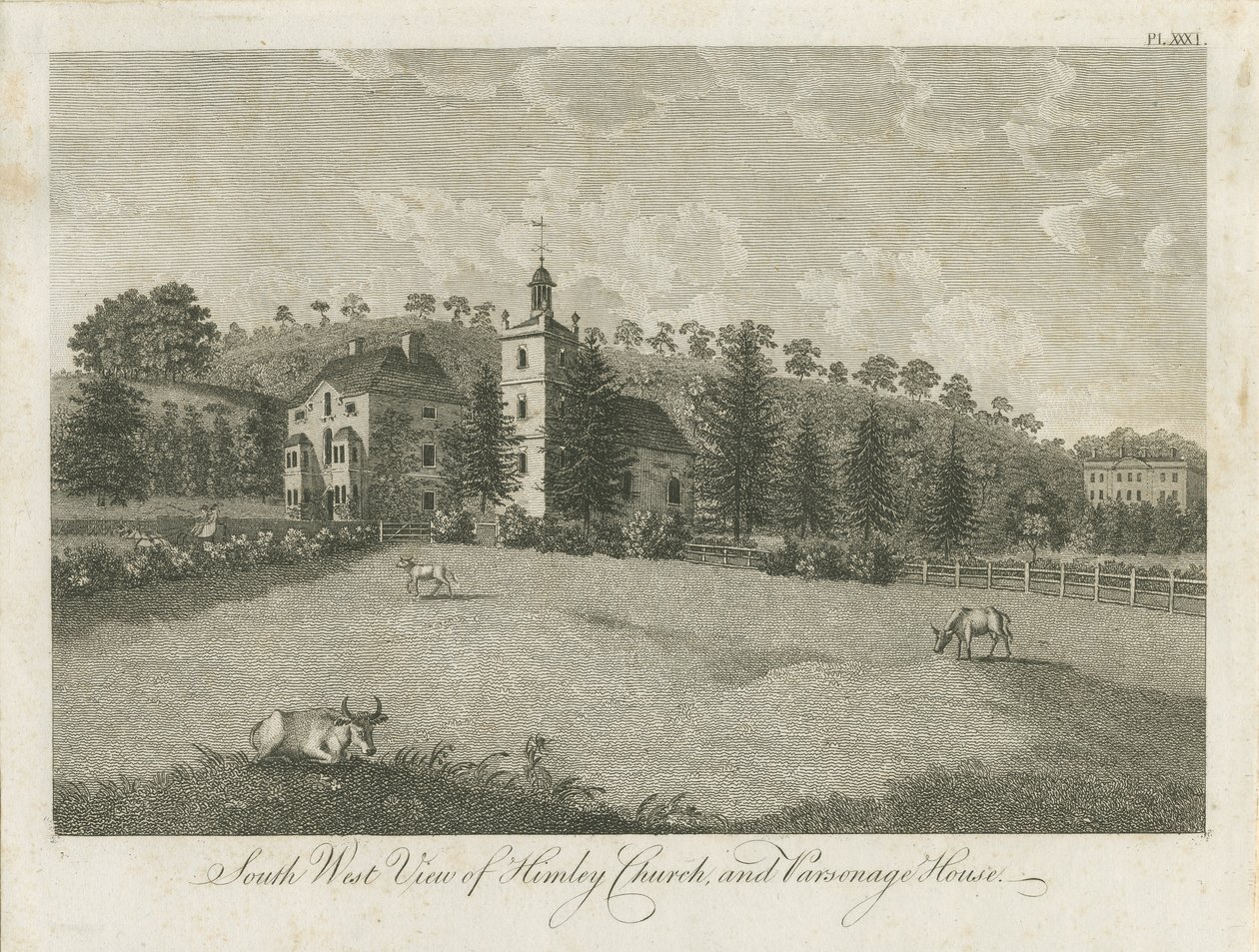 Himley Kerk en Pastorie (gravure) door Stebbing Shaw