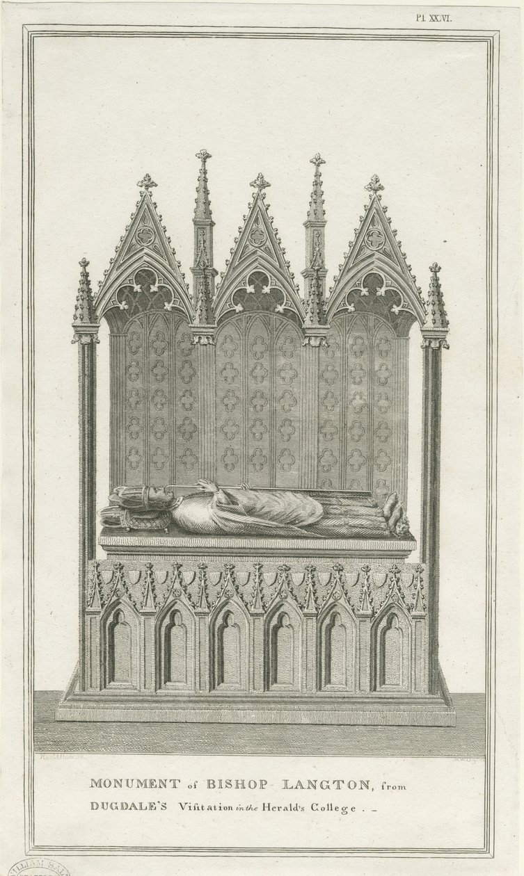 Lichfield Kathedraal - Monument voor Bisschop Langton (gravure) door Stebbing Shaw