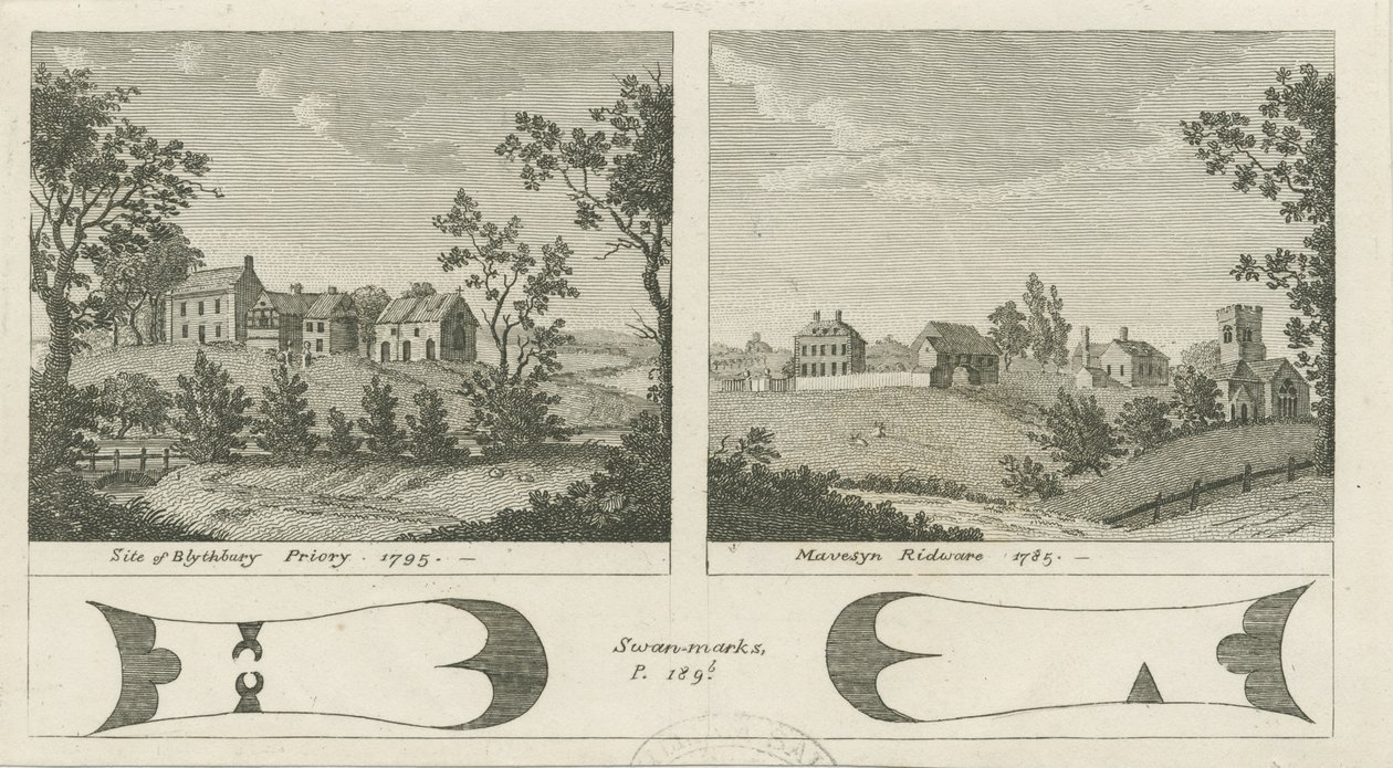 Mavesyn Ridware - Locatie van Blythbury Priory door Stebbing Shaw