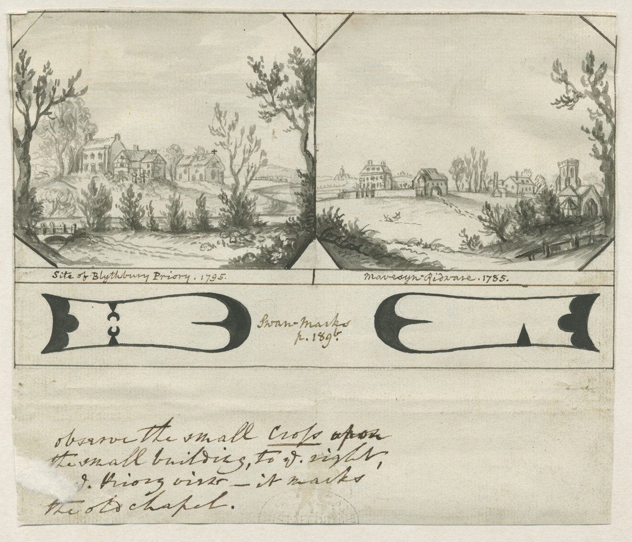 Mavesyn Ridware - Locatie van Blythbury Priory door Stebbing Shaw
