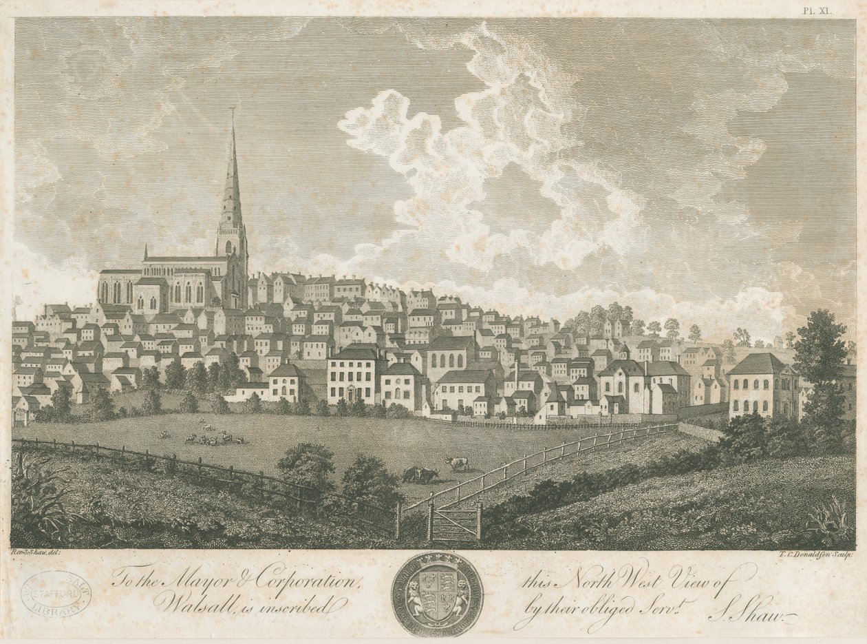 Walsall Town - Noordwestelijke Aanblik: gravure, nd [ca. 1798] door Stebbing Shaw