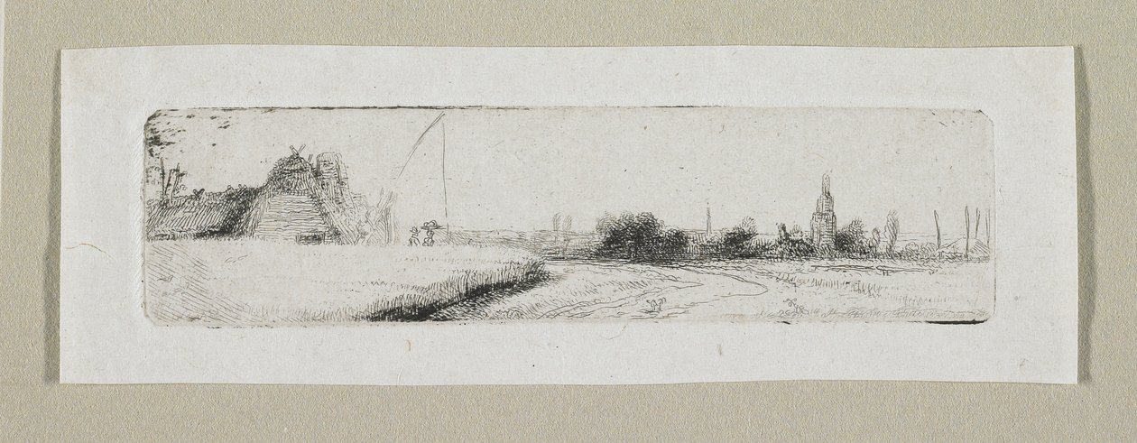 Klein landschap met verafgelegen dorp door Stefan Juliusz Norblin de la Gourdaine