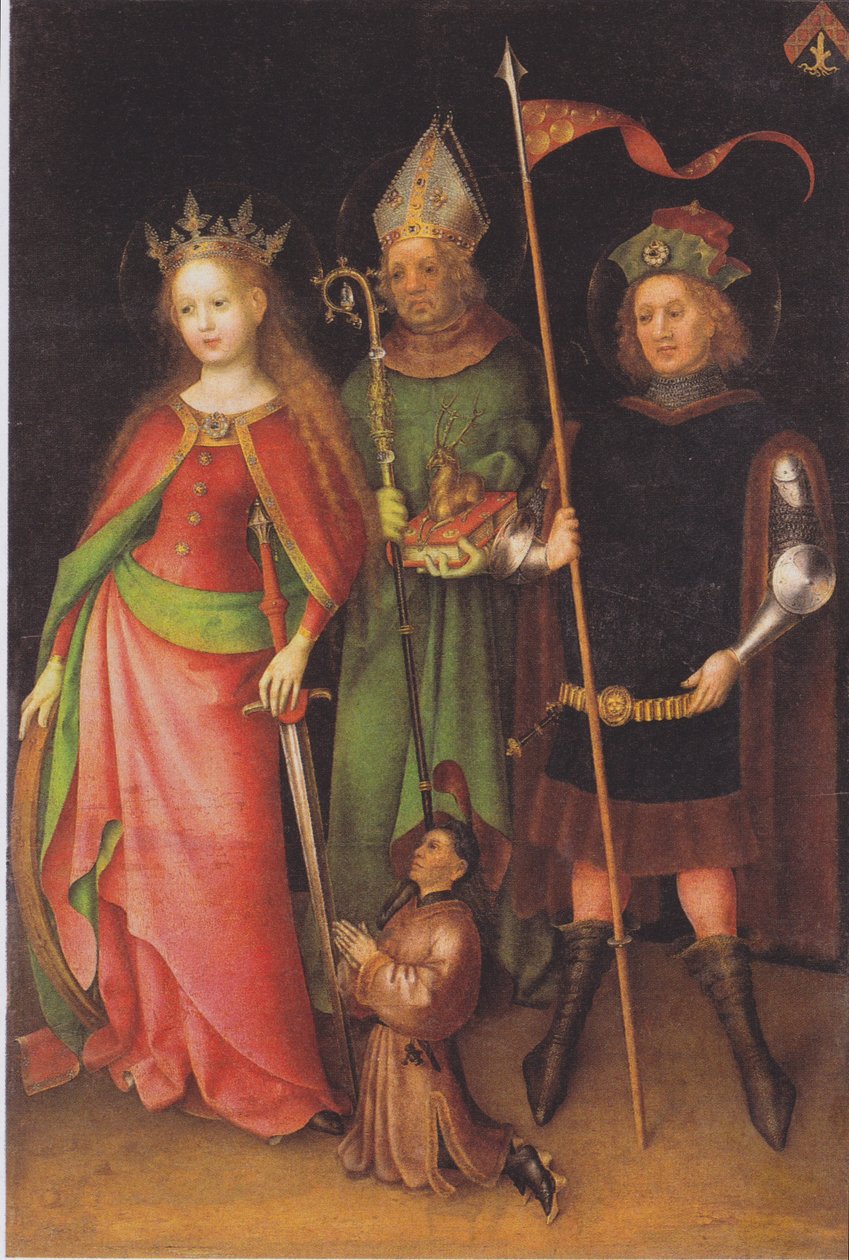 Hl. Katharina, Hubert und Quirinus (Jüngstes-Gericht-Altar) door Stefan Lochner