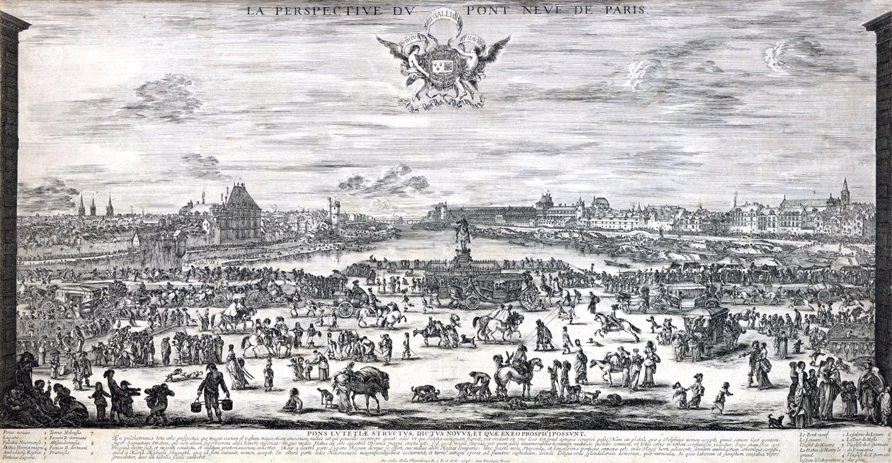 Het perspectief van de Pont Neuf in Parijs door Stefano della Bella