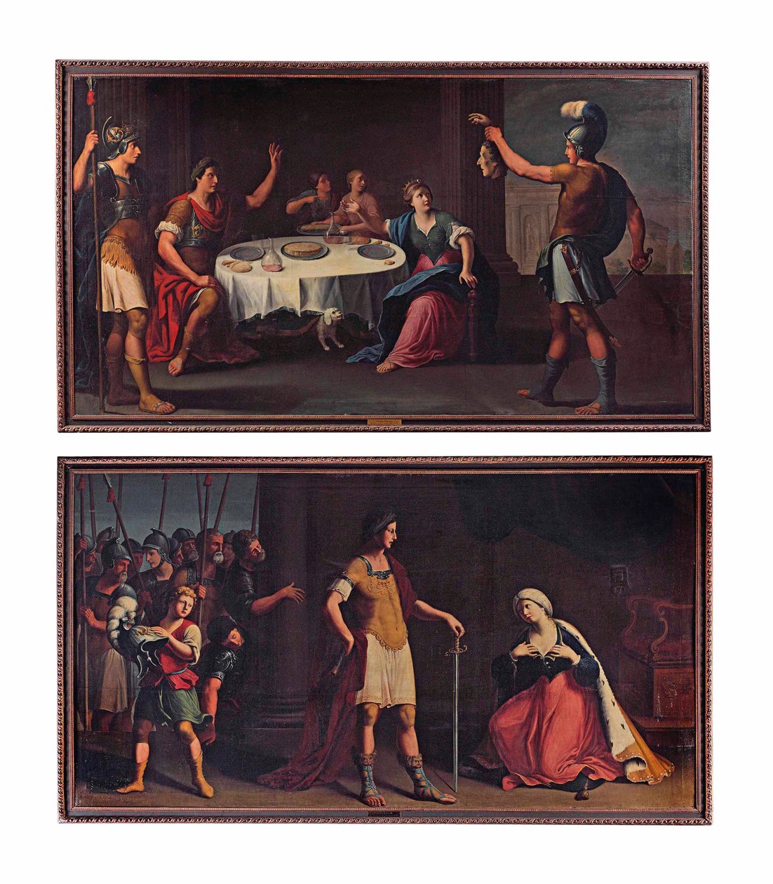 Het Hoofd van Pompeius aan Caesar Geleverd; en Octavius Augustus Caesar die Genade toont aan Cleopatra door Stefano (attr.) Tofanelli