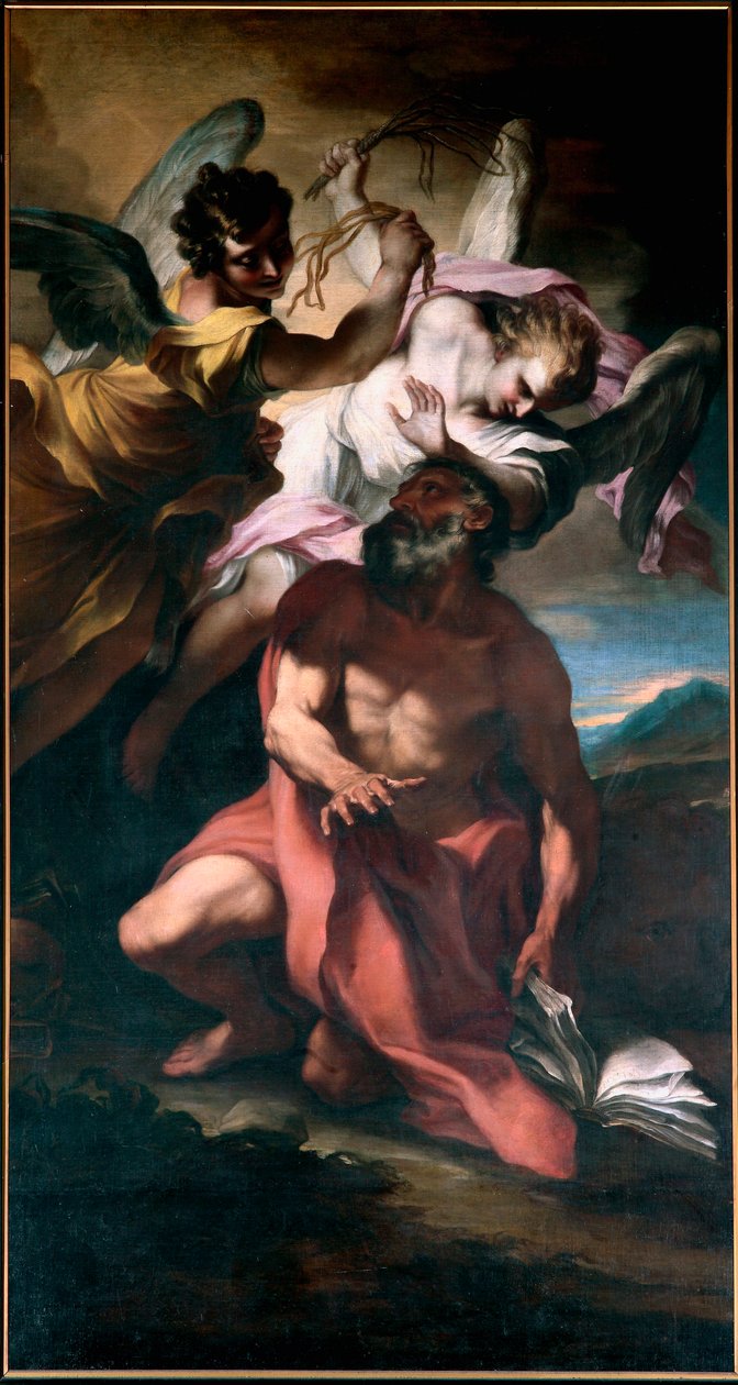 Sint Hiëronymus gegeseld door engelen door Stefano Maria Legnani