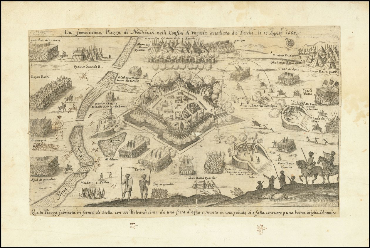 Het beroemde plein van Neuhausel in de grenzen van Hongarije belegerd door Turken op 13 augustus 1663 door Stefano Scolari