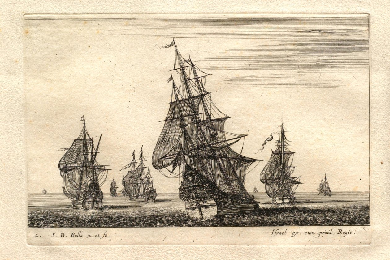 Een boot onder volle zeilen omringd door andere boten door Stefano della Bella
