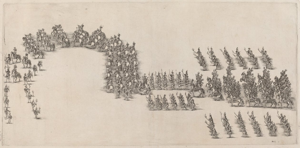 Een Processie van Zestig Ruiters en Fakkeldragers door Stefano della Bella