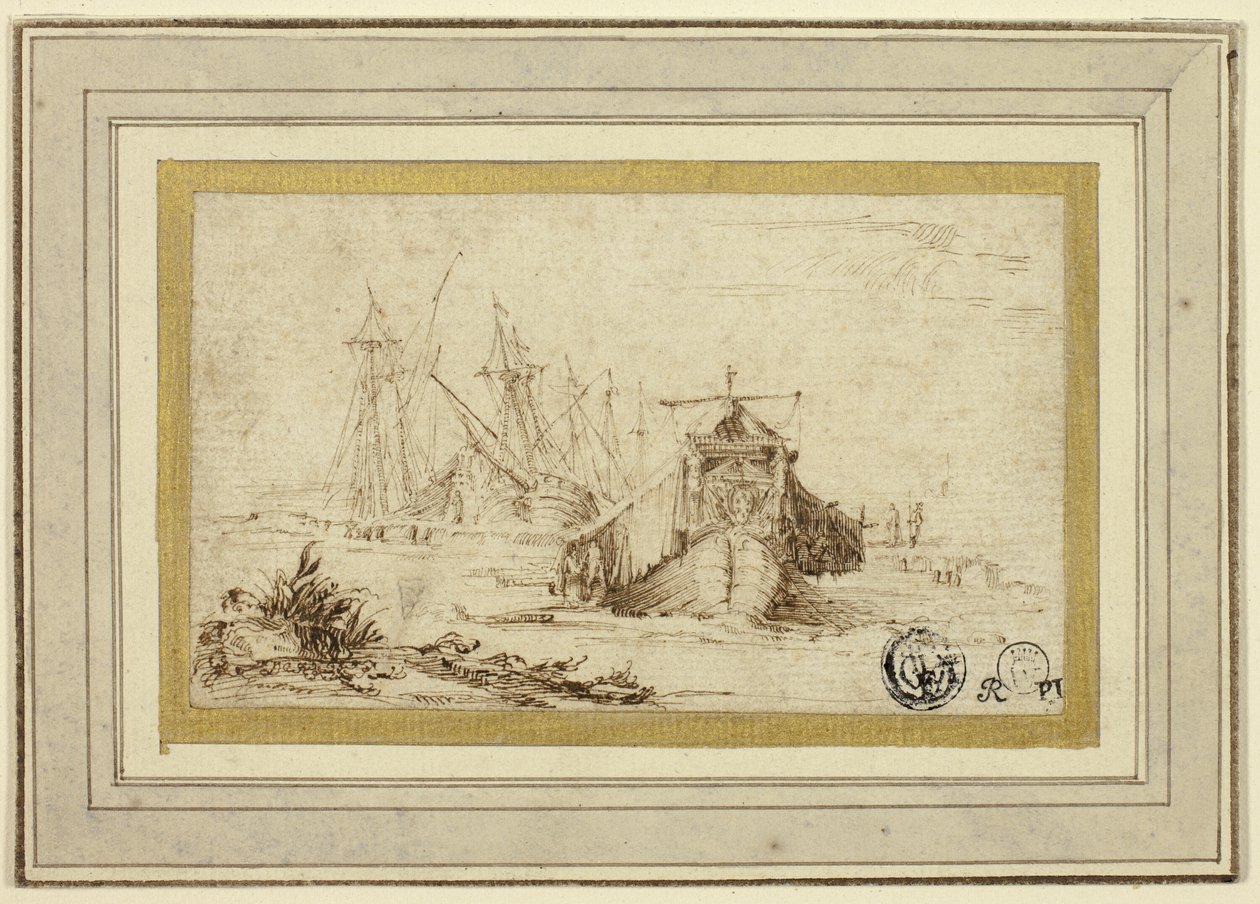 Een Toscaanse galei en andere schepen bij de kust door Stefano della Bella