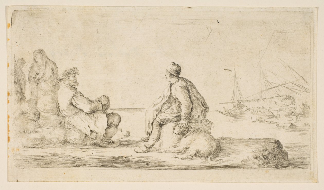 Een jonge zeeman en een oude man zittend bij de zee, 17e eeuw door Stefano della Bella