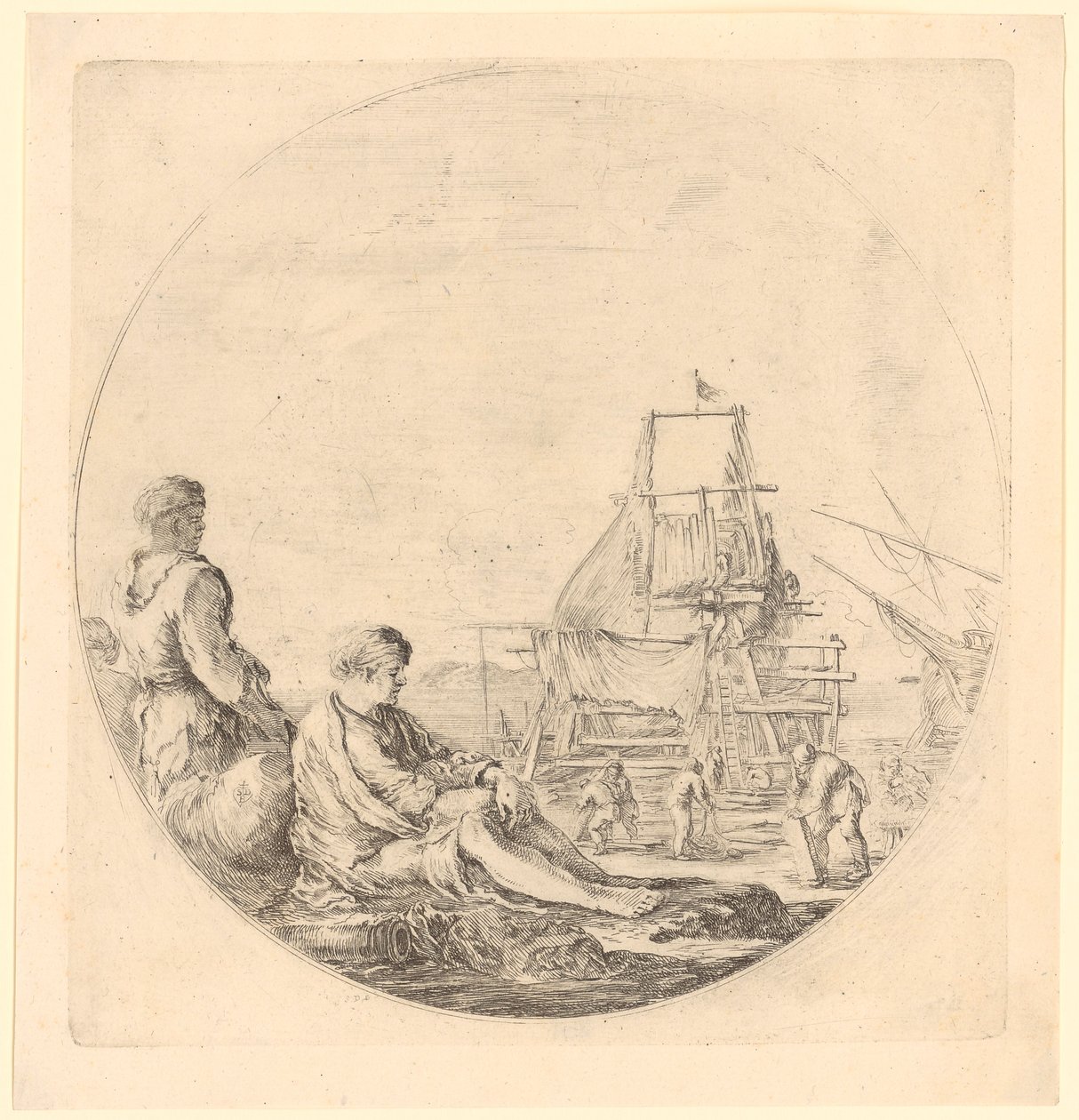 Afrikaanse en Europese matrozen bij een schip door Stefano della Bella