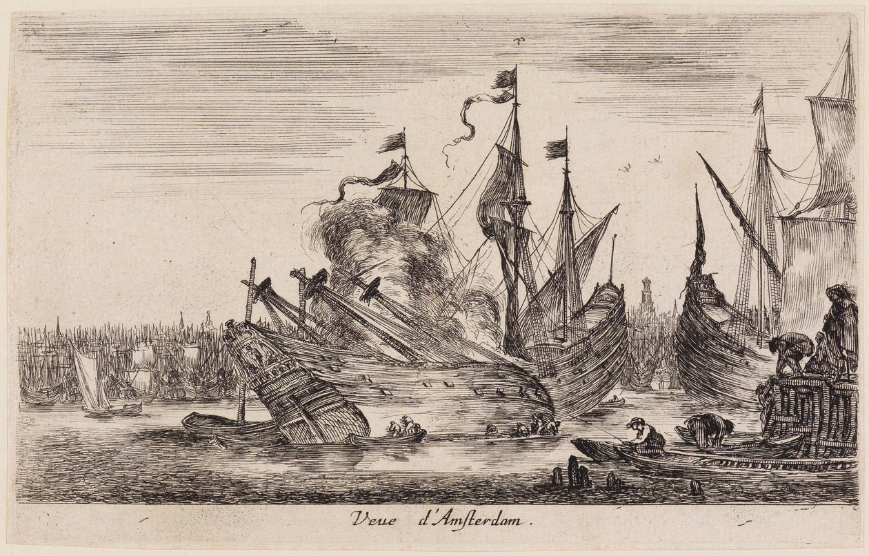 Uitzichten op zeehavens (Vues de ports de mer): Uitzicht op Amsterdam door Stefano della Bella