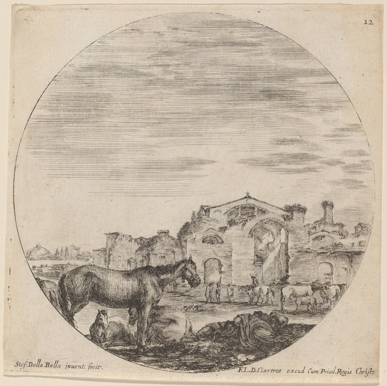 Thermen van Diocletianus en slapende herder, 1646 door Stefano della Bella