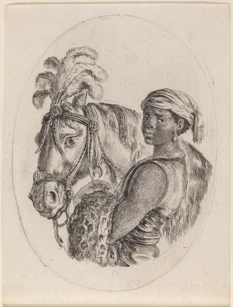 Zwarte Knecht met een Arabisch Paard door Stefano della Bella