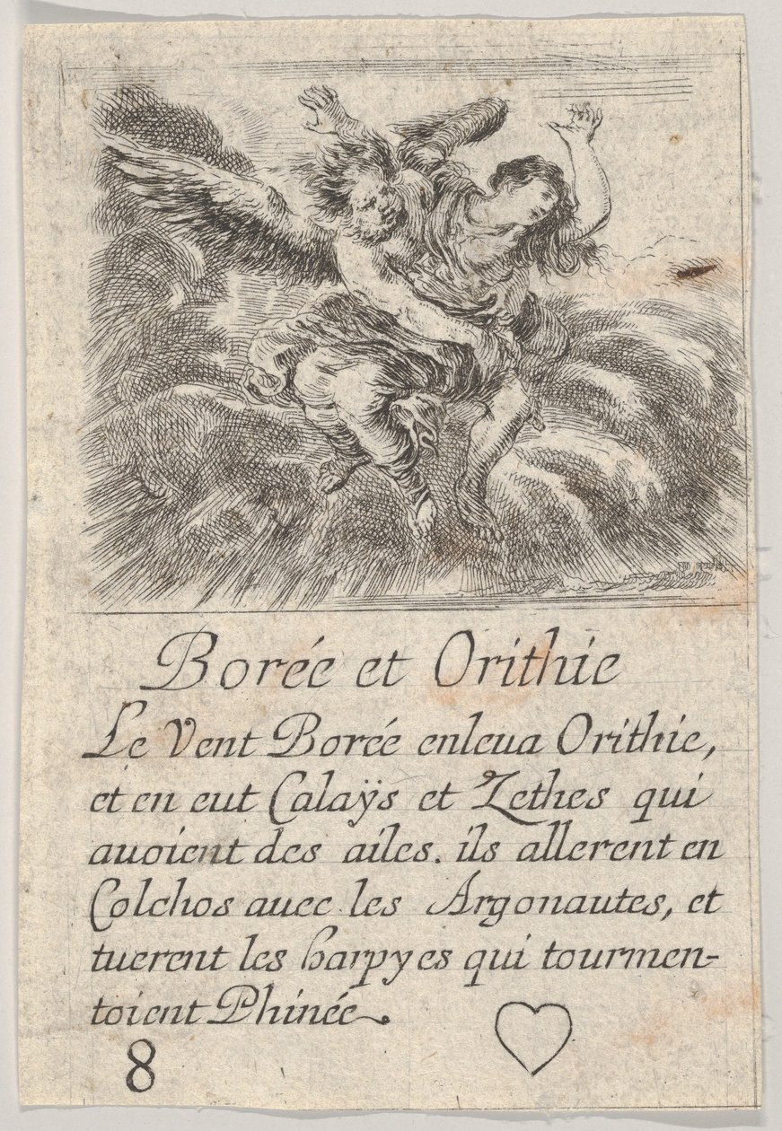 Boreas en Orithyia, uit Spel van Mythologie Jeu de la Mythologie, 1644 door Stefano della Bella