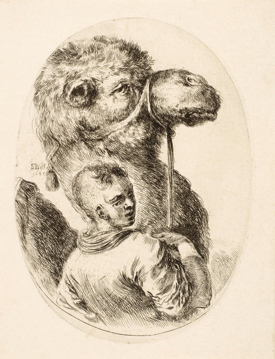 Jongen die een kameel bij het hoofdstel houdt, uit Plusieurs Têtes Coiffées à la Persienne, pub. c. 1650 door Stefano della Bella