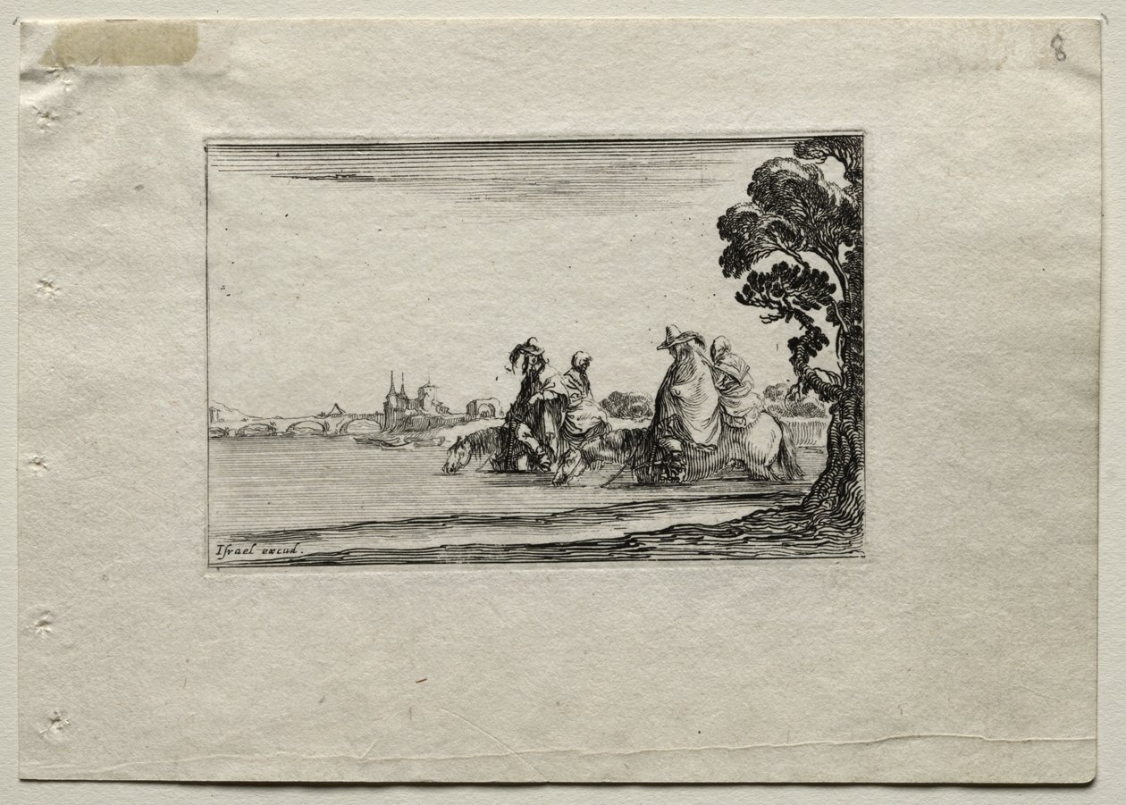 Caprices: Ridders die hun paarden in een rivier drenken door Stefano della Bella