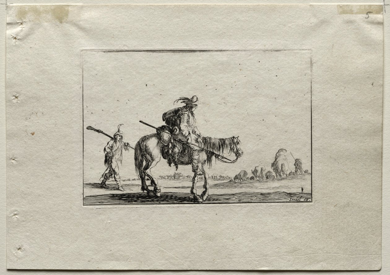 Caprices:  Soldaat te paard en voetsoldaat door Stefano della Bella