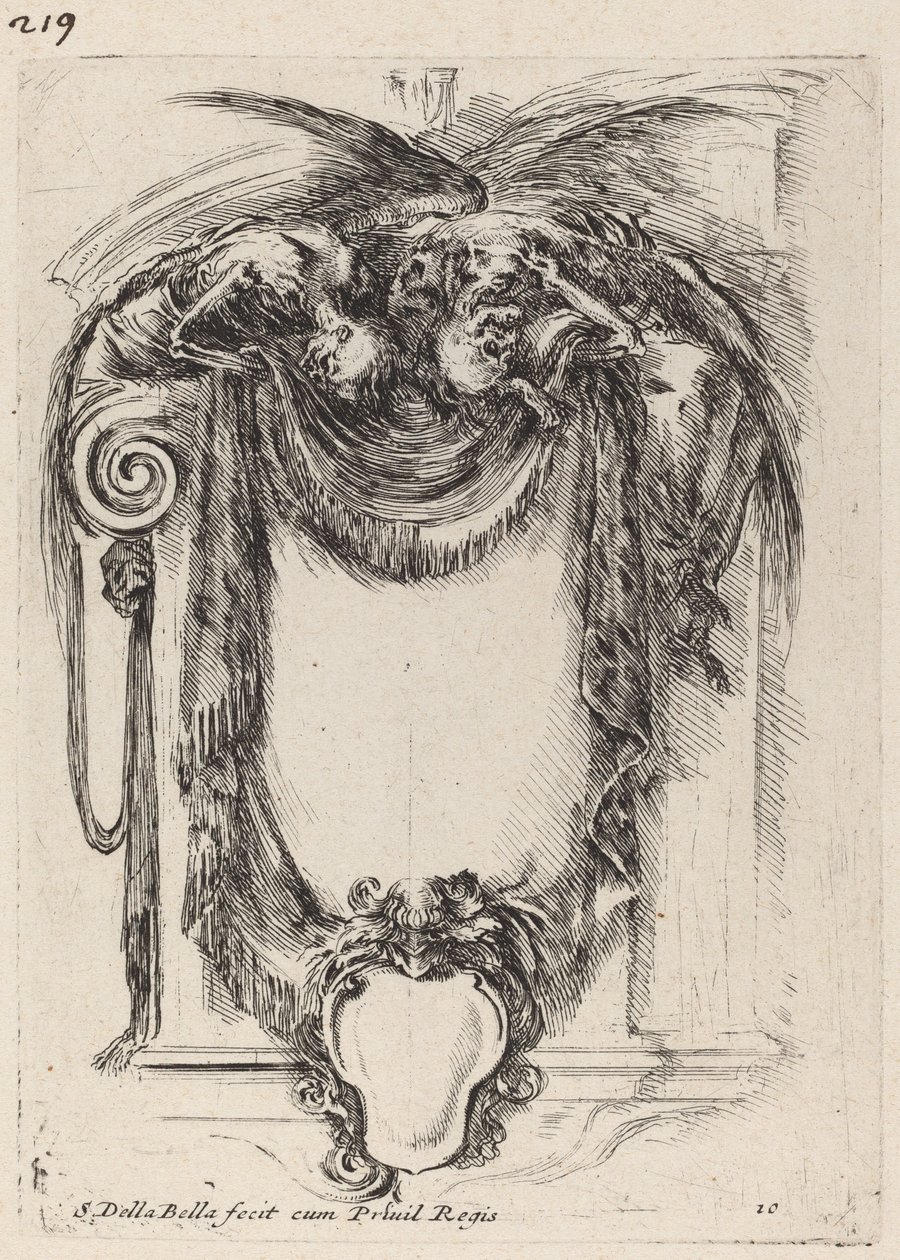 Cartouche opgehangen aan lijken, 1647 door Stefano della Bella