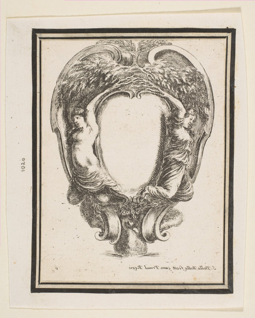 Cartouche met eend en nimfen door Stefano della Bella