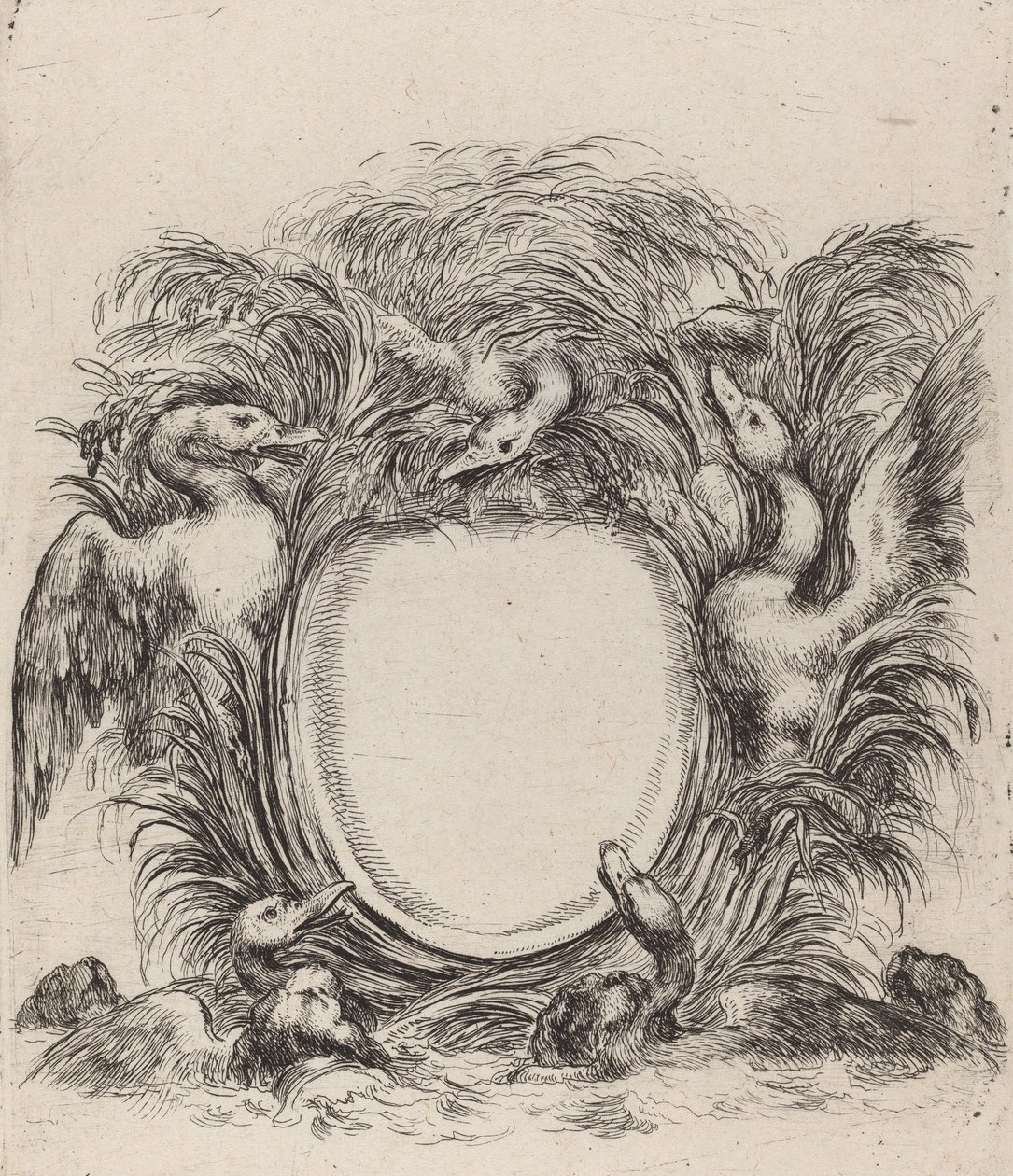 Cartouche met eenden en honden, 1647 door Stefano della Bella