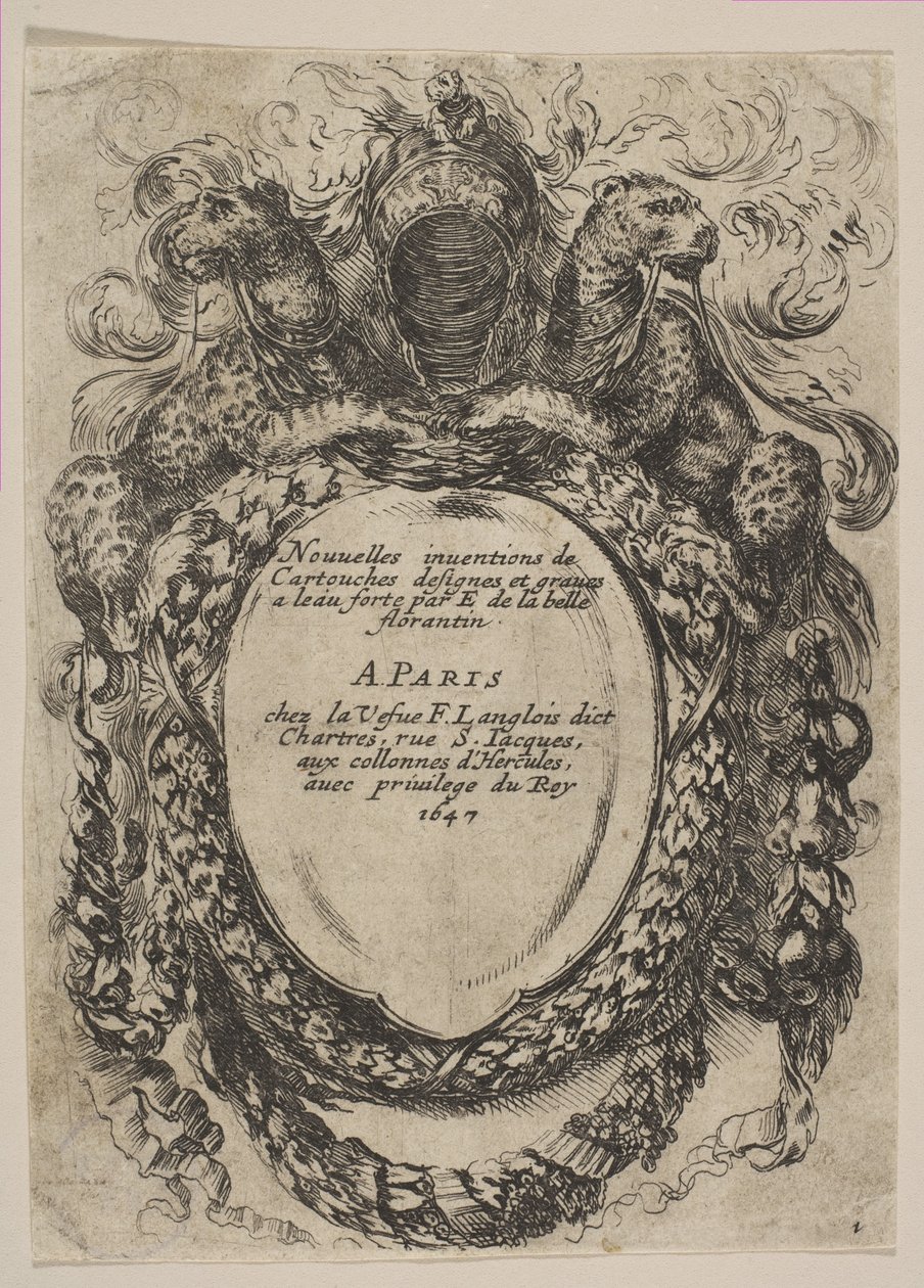 Cartouche met Titel: Nouvelles inventions de Cartouches, 1647 door Stefano della Bella