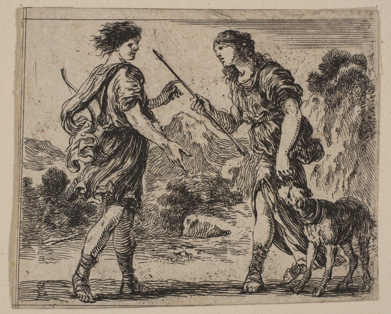 Cephalus en Procris, uit Spel van Mythologie door Stefano della Bella