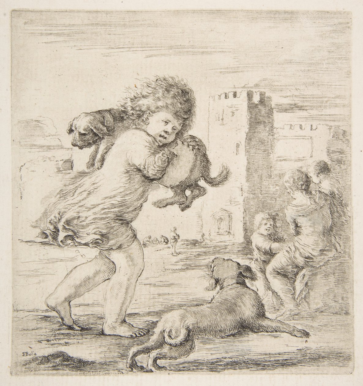 Kind dat een puppy op zijn schouder draagt, ca. 1662 door Stefano della Bella