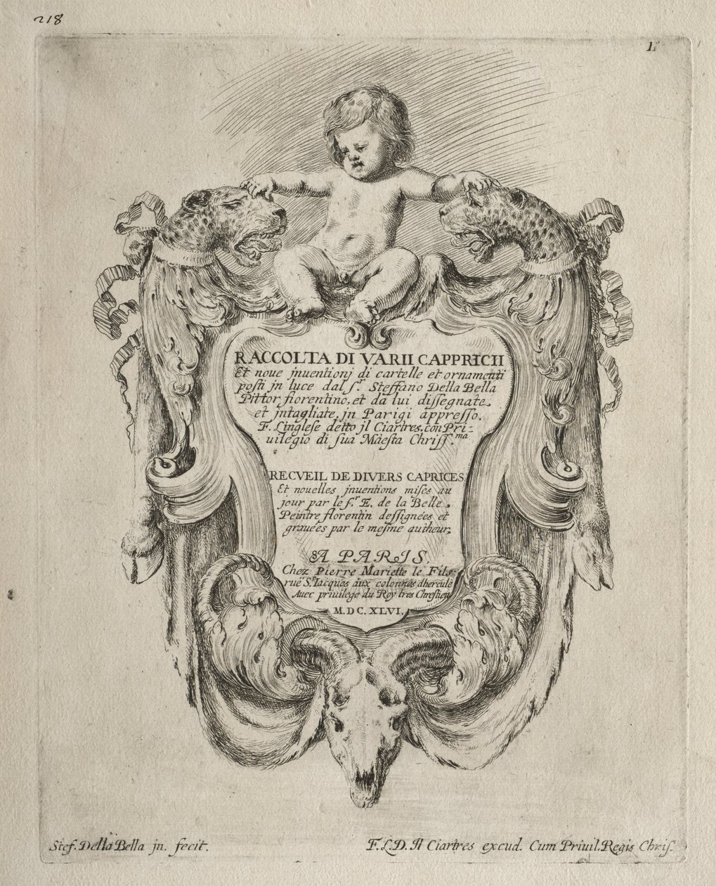 Collectie van verschillende caprices en nieuwe ontwerpen van cartouches en ornamenten door Stefano della Bella