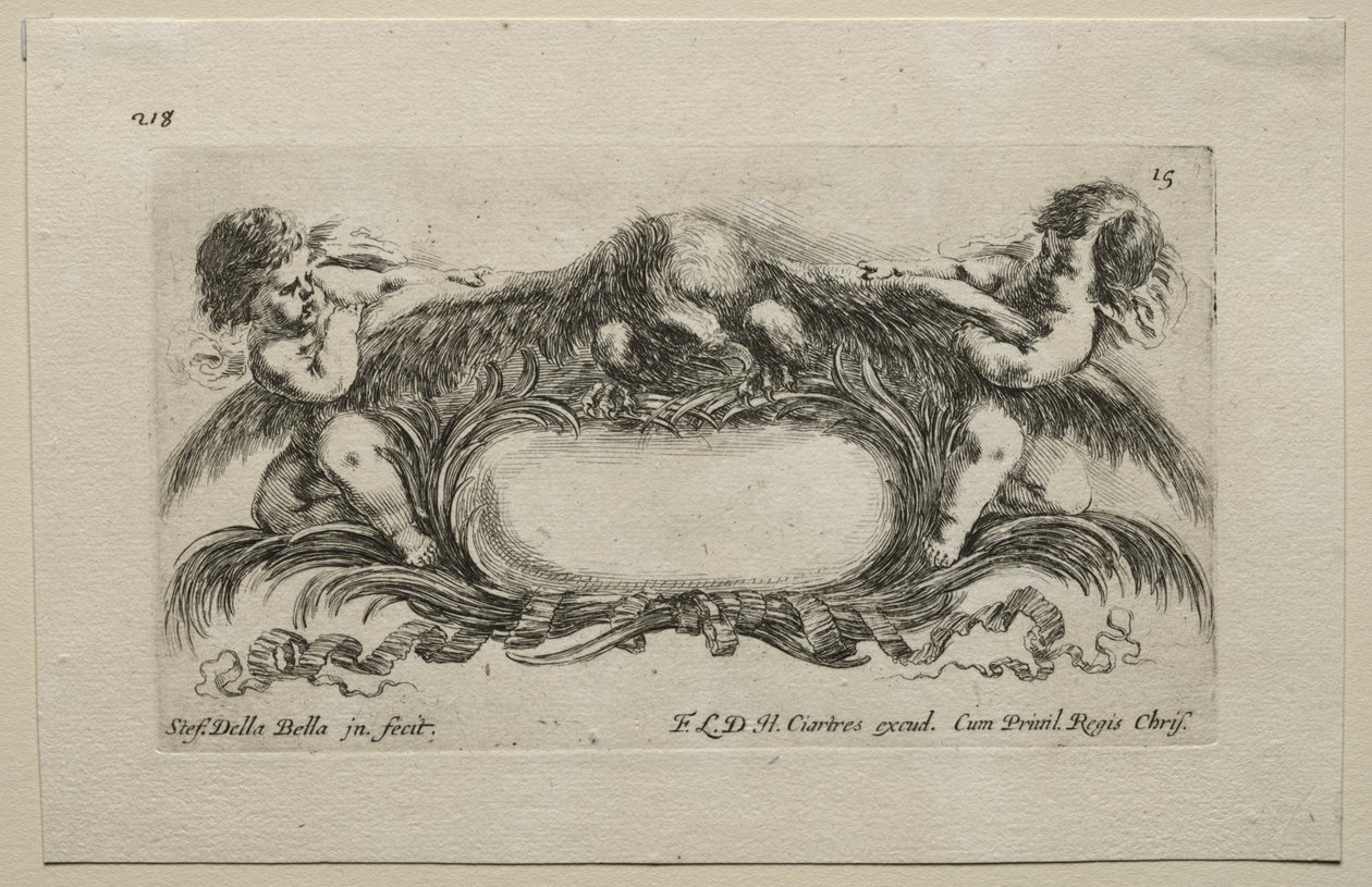 Collectie van Verschillende Caprices en Nieuwe Ontwerpen van Cartouches en Ornamenten: No 15 door Stefano della Bella