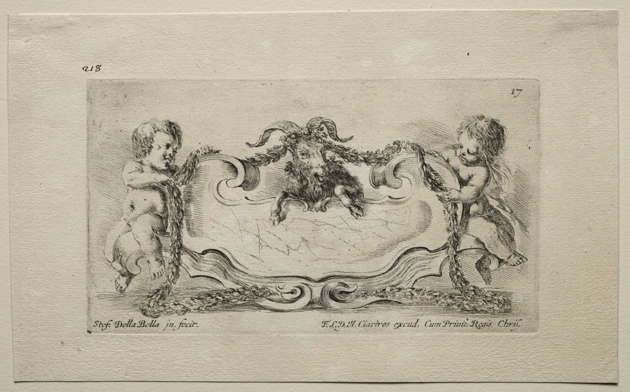 Collectie van Diverse Caprices en Nieuwe Ontwerpen van Cartouches en Ornamenten: Nr. 17 door Stefano della Bella