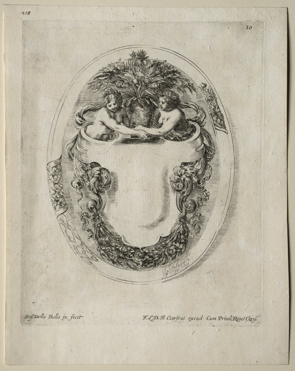 Collectie van verschillende grillen en nieuwe ontwerpen van cartouches en ornamenten: Nr. 10 door Stefano della Bella