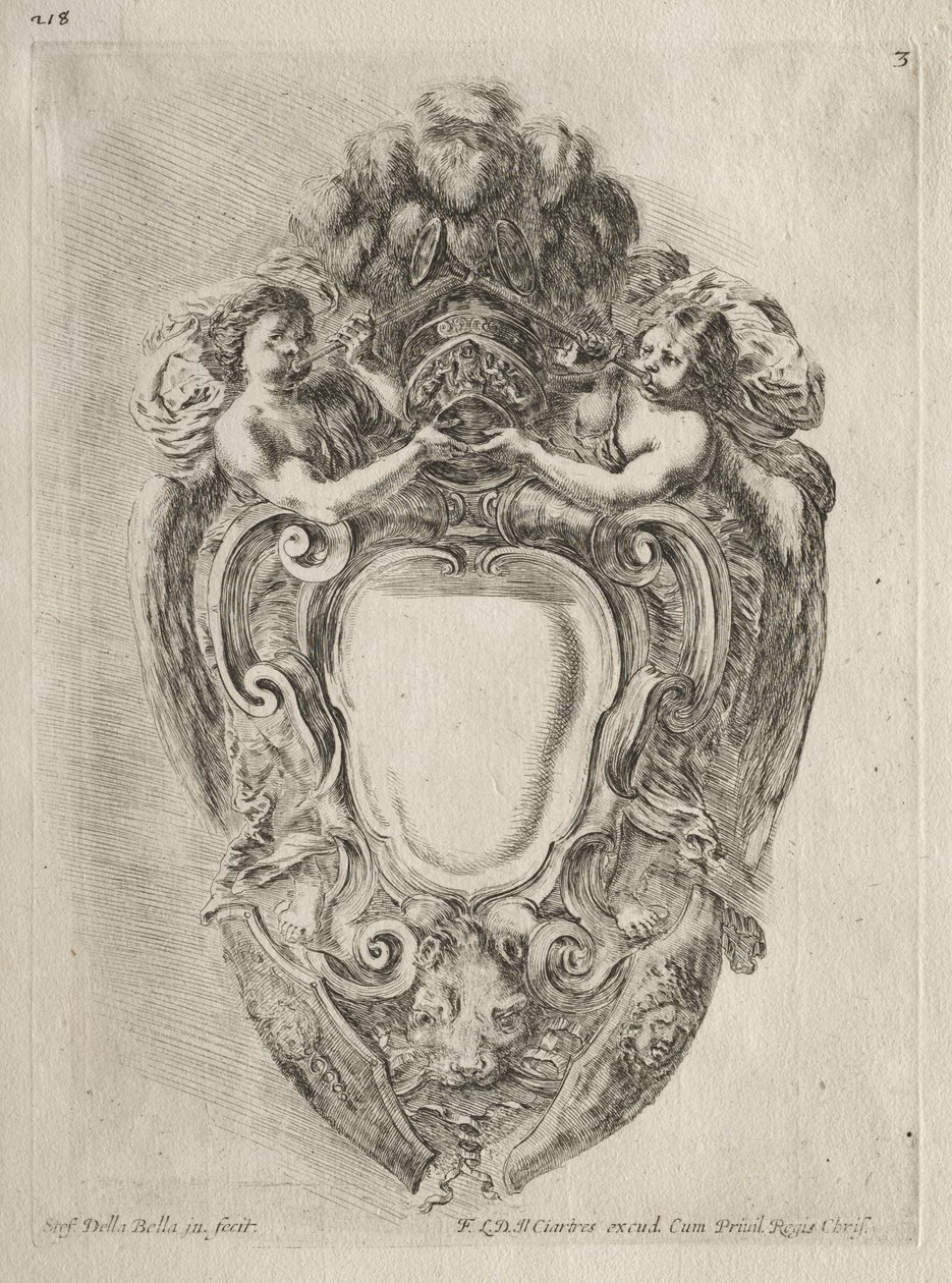 Verzameling van Verschillende Caprices en Nieuwe Ontwerpen van Cartouches en Ornamenten: Nr. 3 door Stefano della Bella