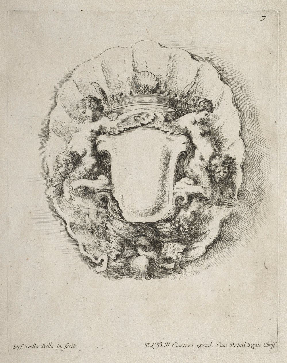 Collectie van Diverse Caprices en Nieuwe Ontwerpen van Cartouches en Ornamenten: Nr. 7 door Stefano della Bella