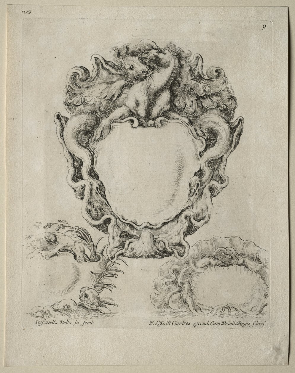 Verzameling van Verschillende Caprices en Nieuwe Ontwerpen van Cartouches en Ornamenten: Nr. 9 door Stefano della Bella