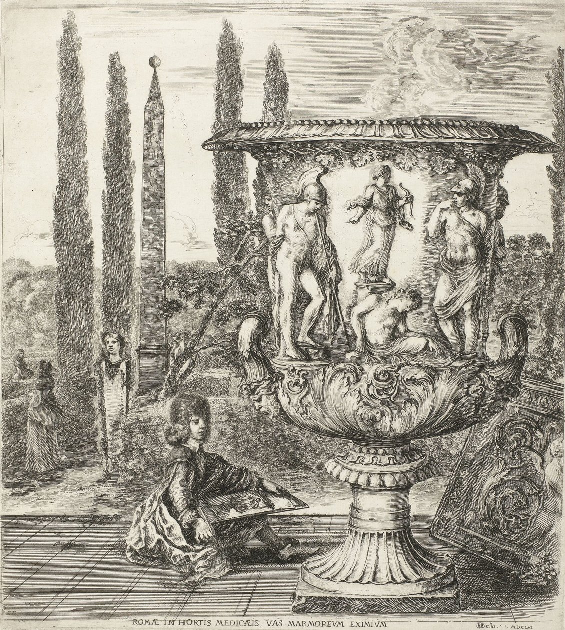 De jonge Cosimo III de Medici tekent de Medici-vaas door Stefano della Bella
