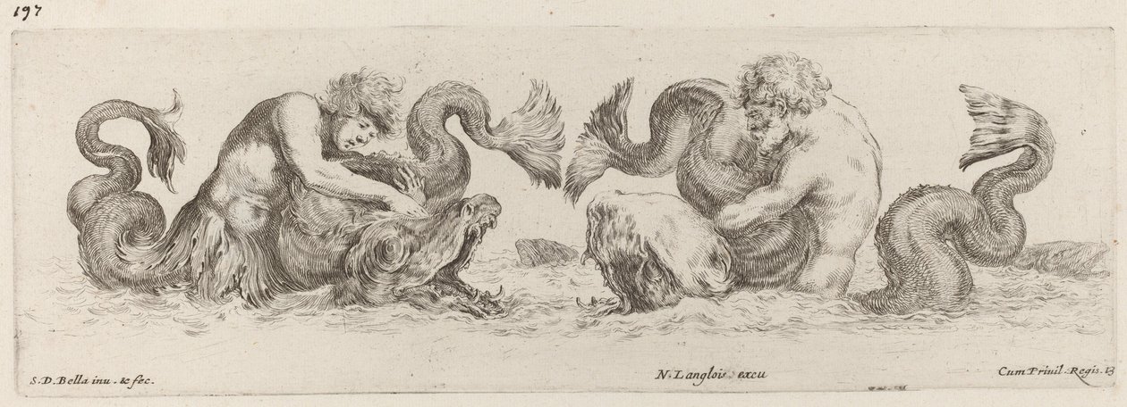 Dolfijnen en Tritons, waarschijnlijk 1648 door Stefano della Bella