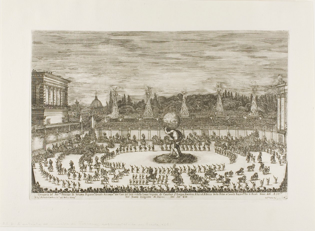 Ruiterballet in het amfitheater van de Boboli-tuinen door Stefano della Bella