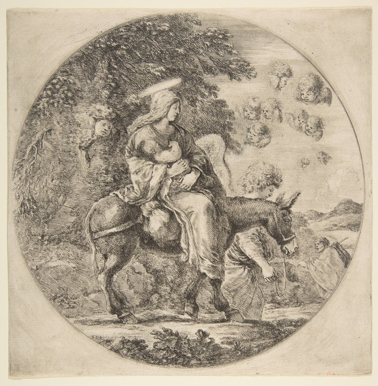 Vlucht naar Egypte, een ronde compositie, ca. 1662 door Stefano della Bella