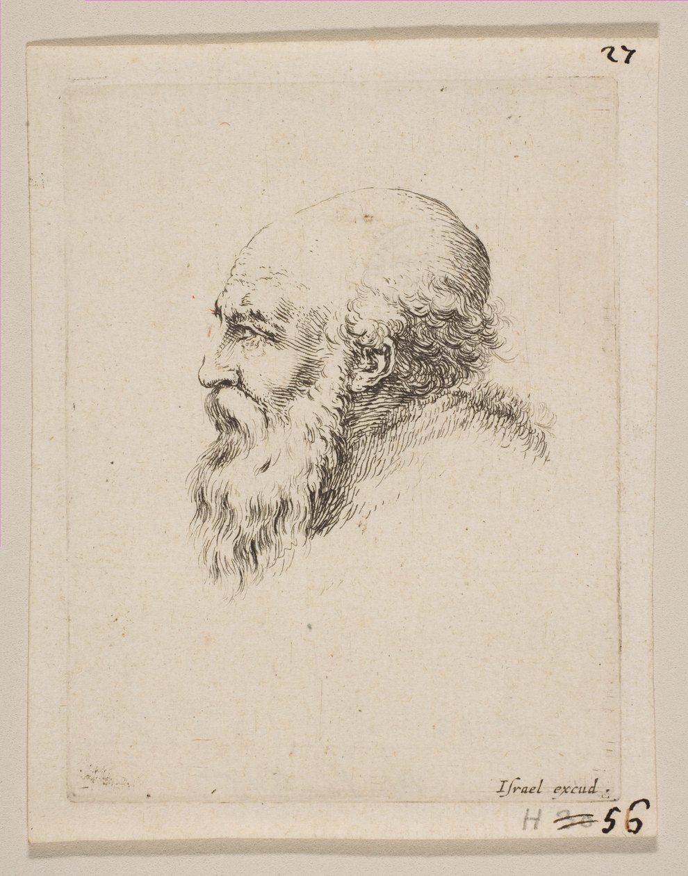 Hoofd van een kale en bebaarde oude man in profiel, uit Diverse hoofden en figuren Diverses, 1650 door Stefano della Bella