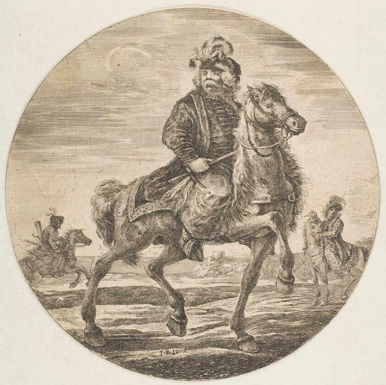 Hongaarse ruiter rijdt naar rechts, andere ruiters op de achtergrond door Stefano della Bella