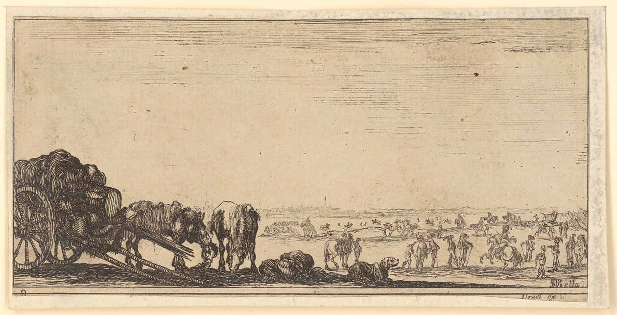 Kar met twee paarden door Stefano della Bella