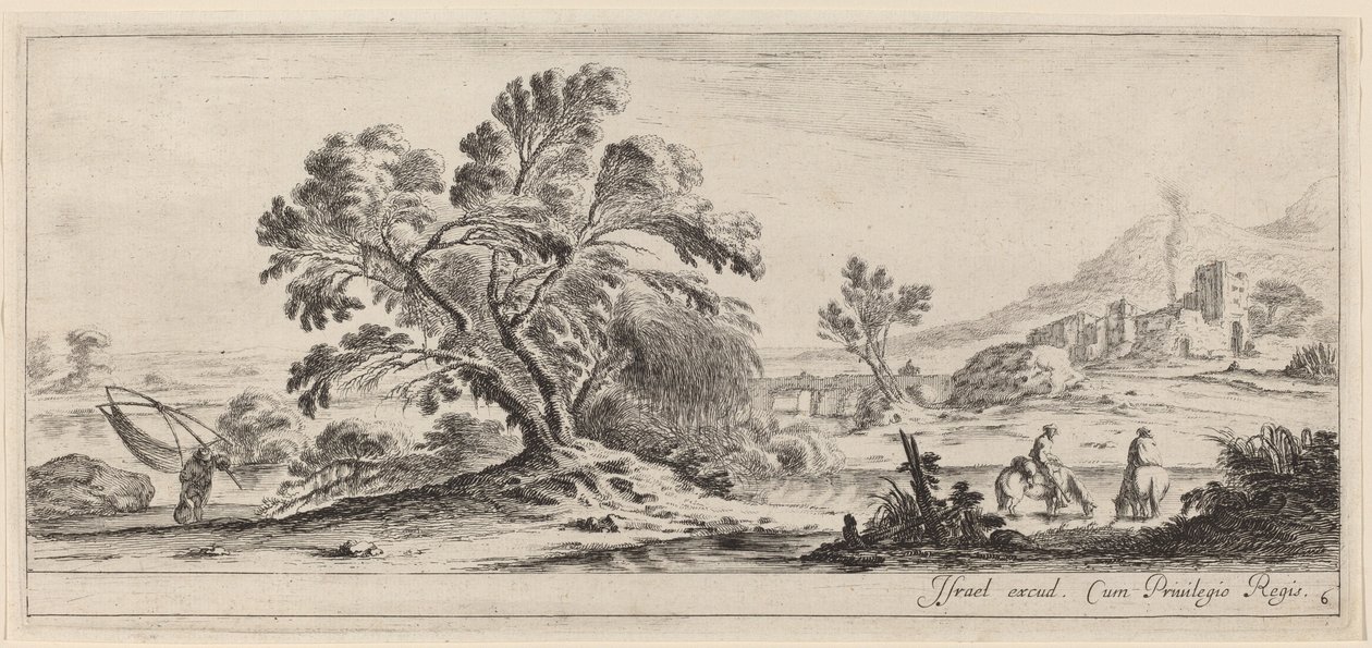 Landschap met Visser die zijn Net Draagt door Stefano della Bella