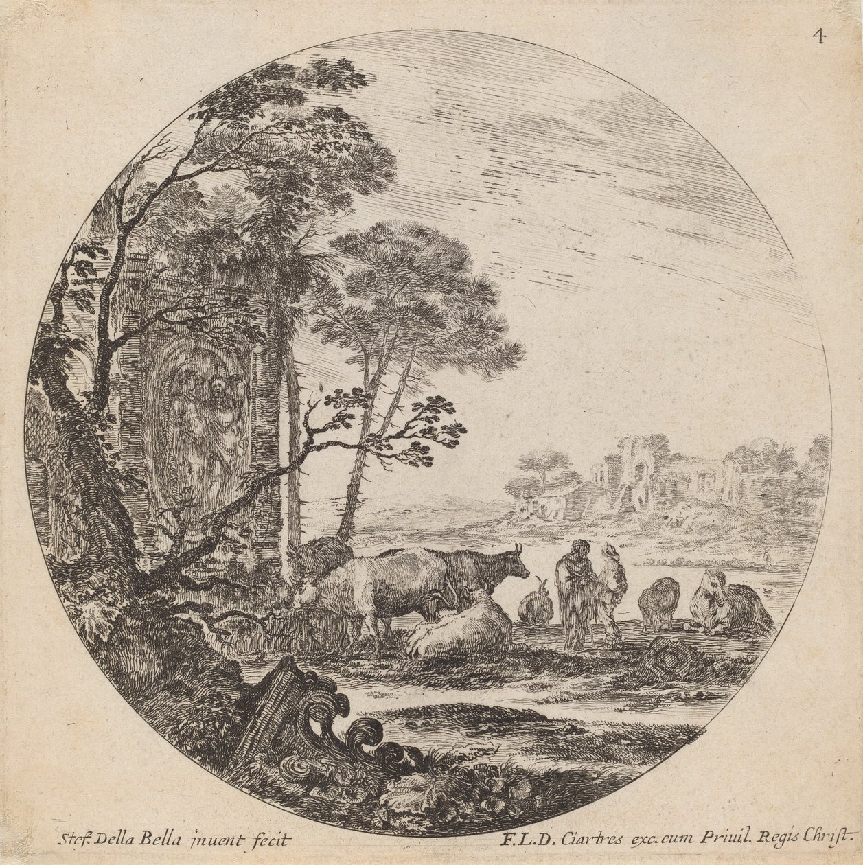Landschap met Romeinse ruïnes, 1646 door Stefano della Bella