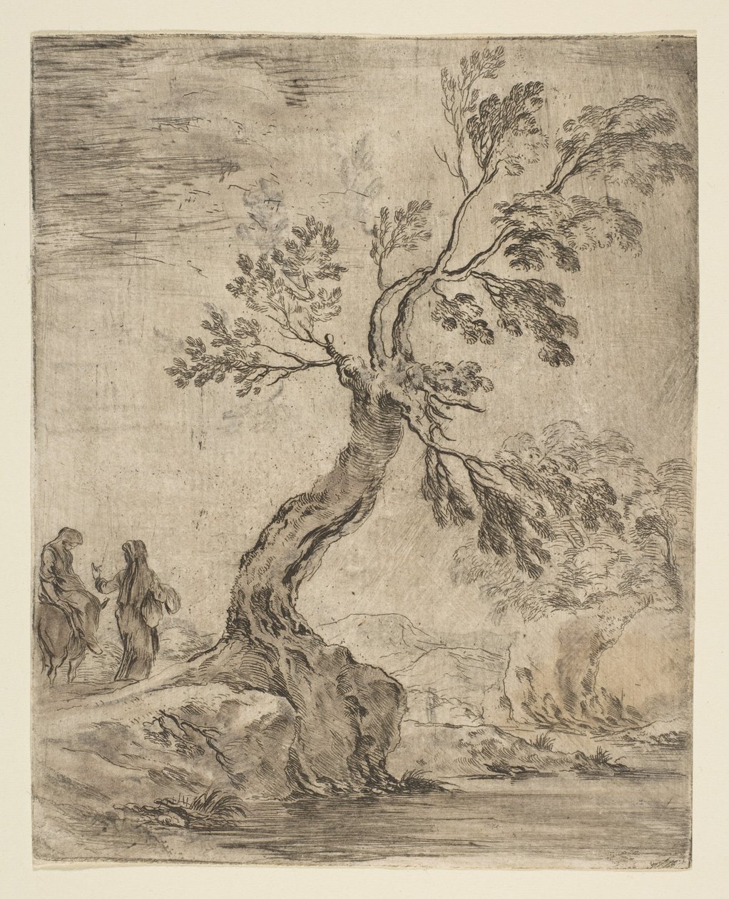 Landschap met twee vrouwen, een op een ezel door Stefano della Bella