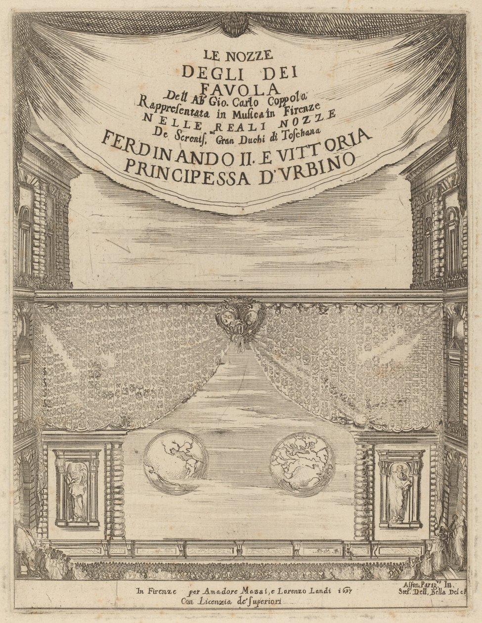 Le Nozze degli Dei: Frontispice, 1637 door Stefano della Bella