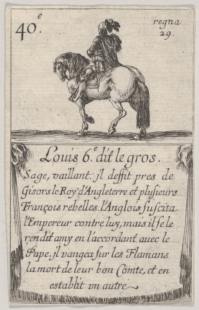 Lodewijk VI de Dikke, Wijze, Dappere, uit Spel van de Koningen van Frankrijk door Stefano della Bella