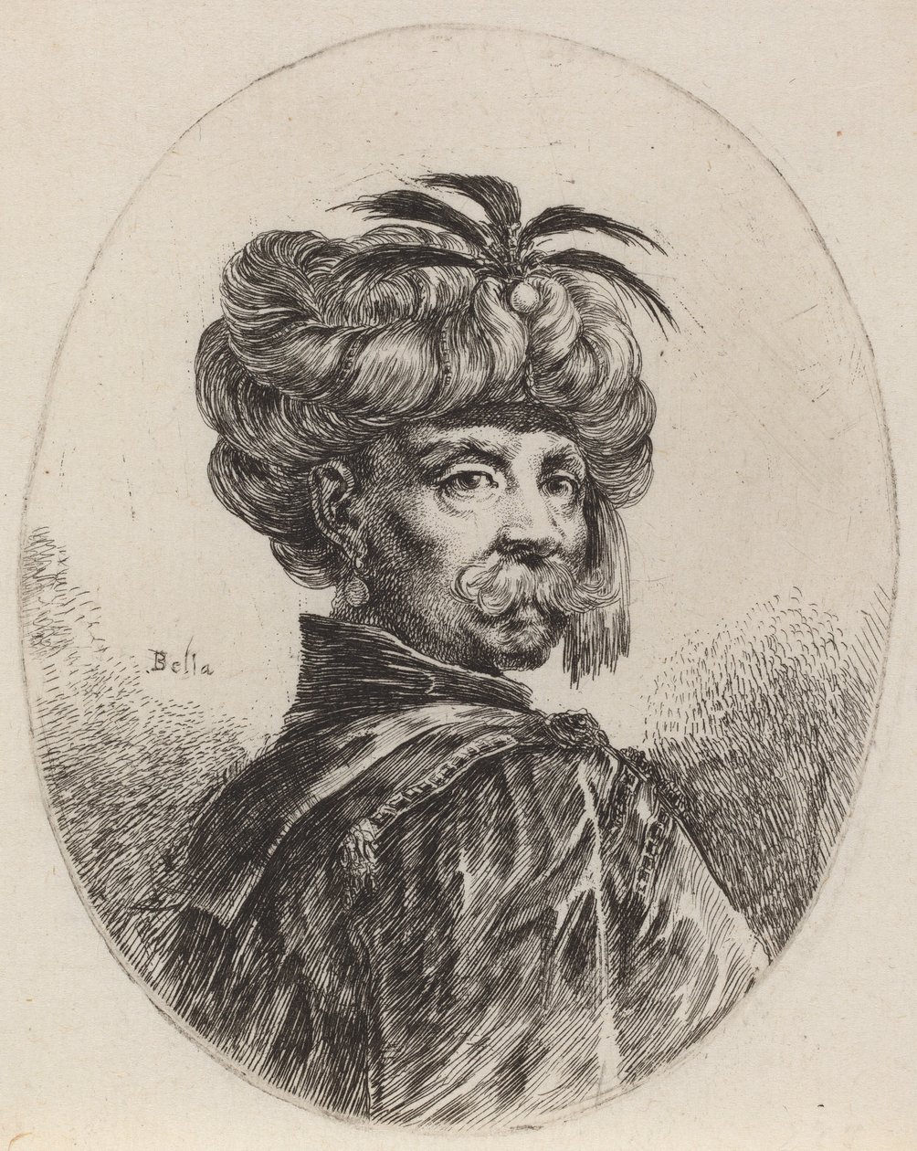 Moor in een tulband versierd met vijf veren, 1649-1650 door Stefano della Bella